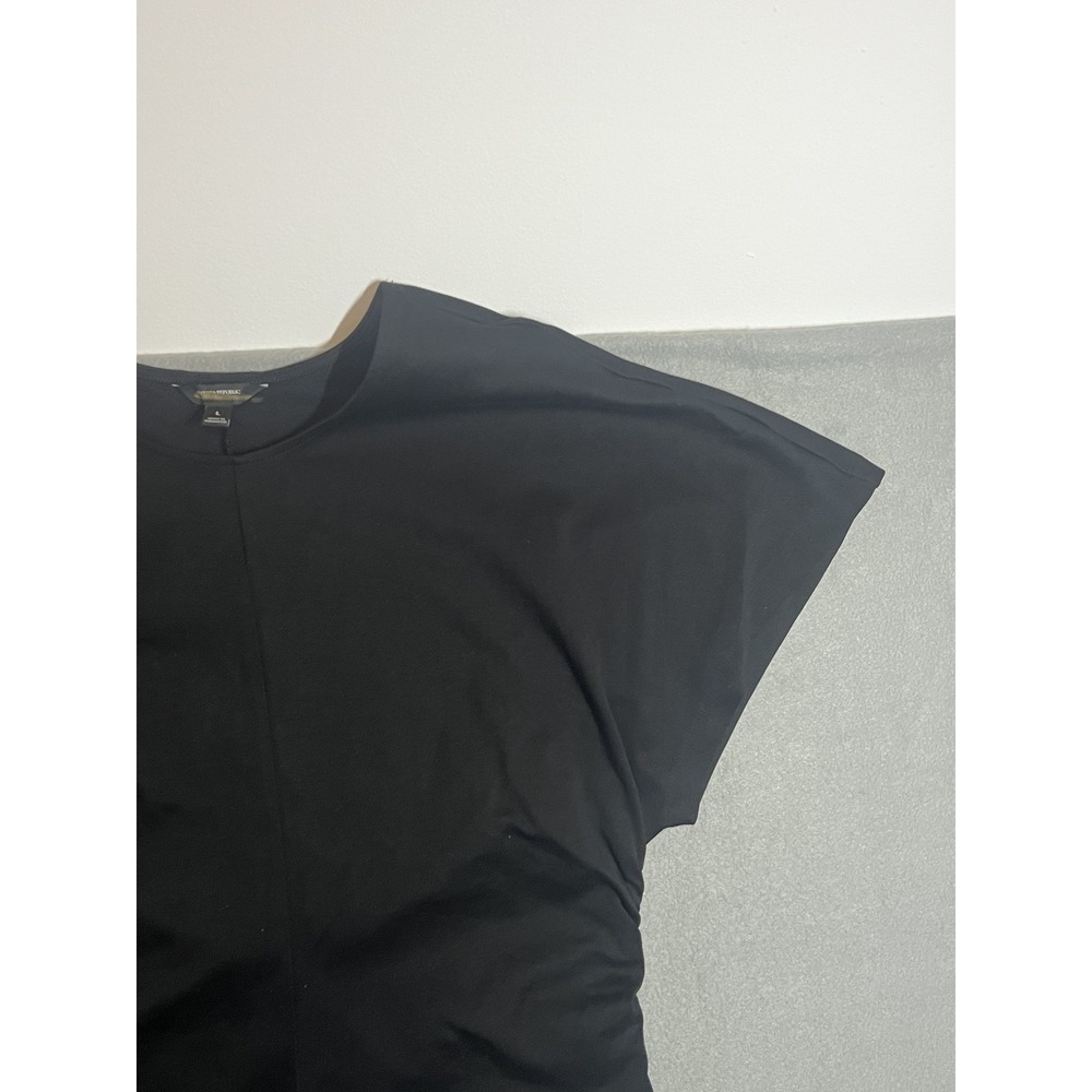 Banana Republic Women's Black Ruched Sheath Dress Size Large Short‎ Sleeve Midi - Picture 4 of 12